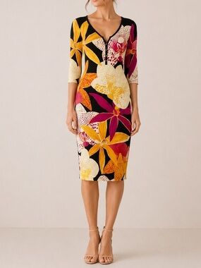 The Kit Bali Orchids Cotton Jersey Gisella Dress in Bamboo